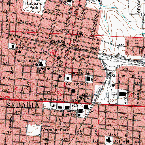 Topographic Map of Pettis County Sheriff's Office, MO