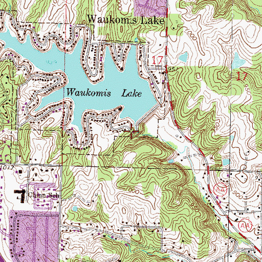 Topographic Map of Lake Waukomis Police Department, MO