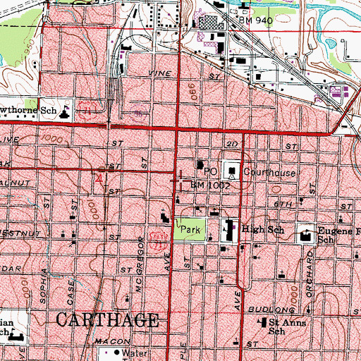 Topographic Map of Carthage Police Department, MO