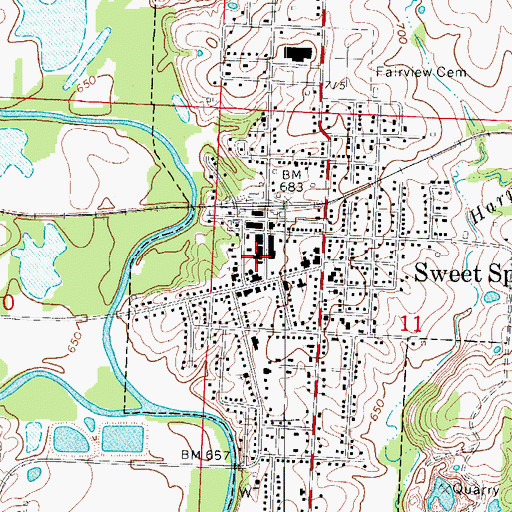 Topographic Map of Sweet Springs Police Department, MO