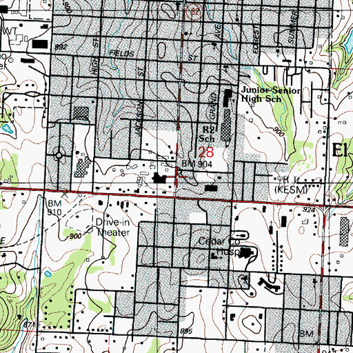 Topographic Map of El Dorado Springs Police Department, MO
