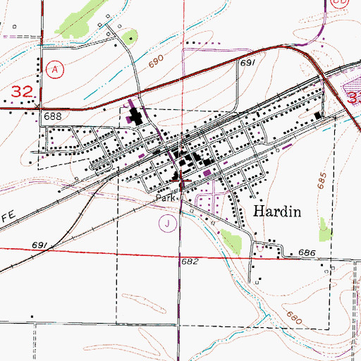 Topographic Map of Hardin Police Department, MO
