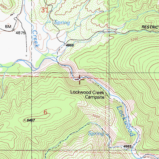 Topographic Map of Lockwood Creek Rustic Campsite, CA