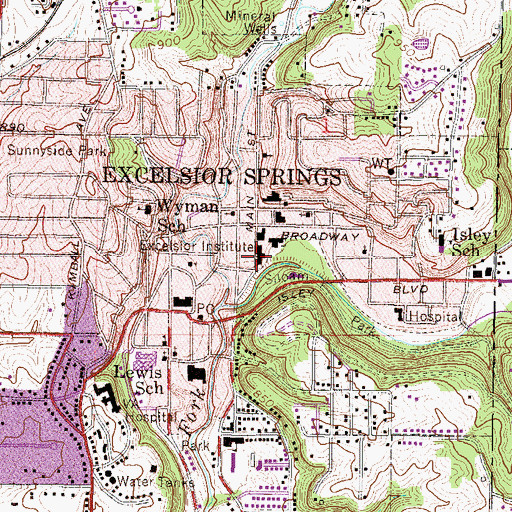 Topographic Map of Excelsior Springs Police Department, MO