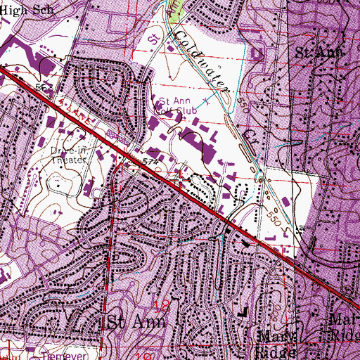 Topographic Map of Saint Ann Police Department, MO