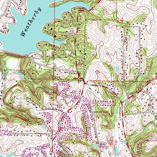 Topographic Map of Weatherby Lake Police Department, MO