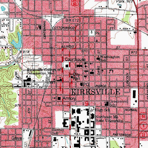 Topographic Map of Kirksville Police Department, MO