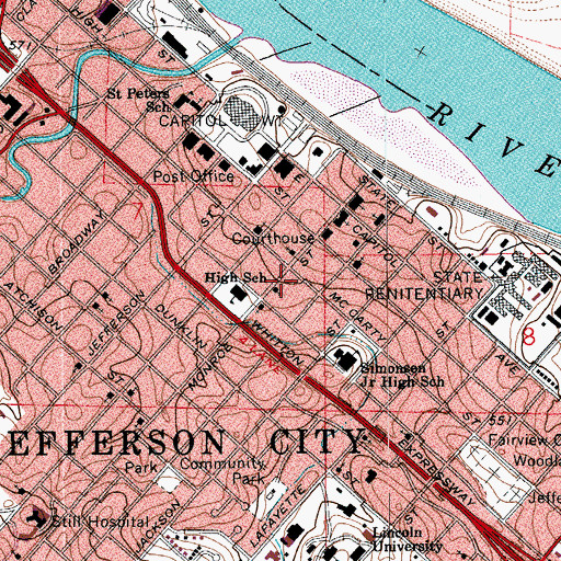Topographic Map of Jefferson City Police Department, MO