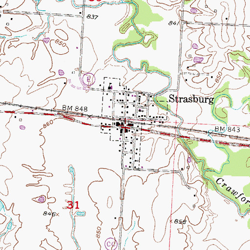 Topographic Map of Strasburg Police Department, MO