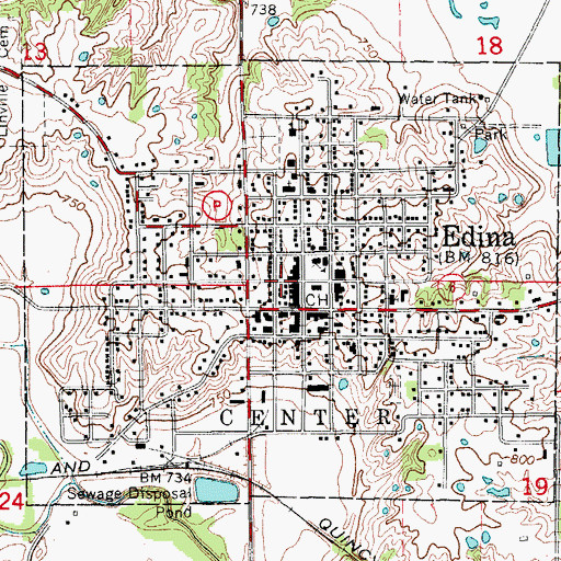Topographic Map of Edina Police Department, MO