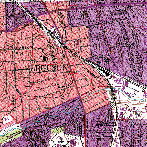Topographic Map of Ferguson Police Department, MO