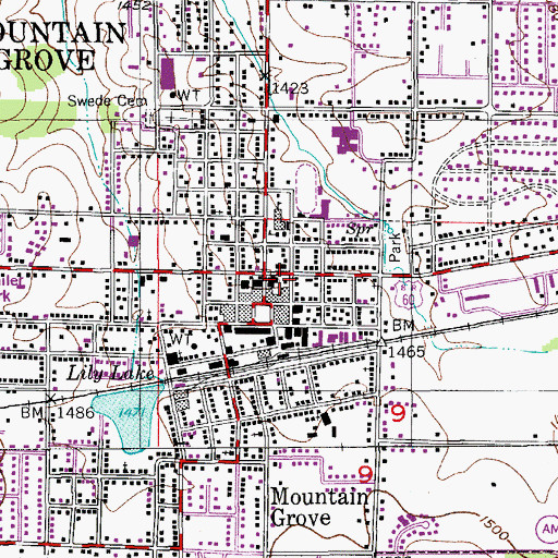 Topographic Map of Mountain Grove Police Department, MO