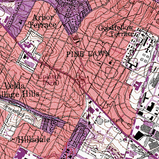 Topographic Map of Pine Lawn Police Department, MO