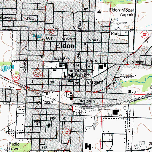 Topographic Map of Eldon Police Department, MO