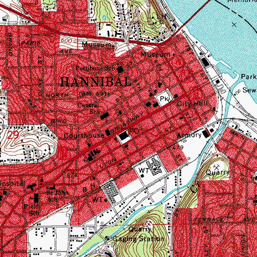 Topographic Map of Hannibal Police Department, MO