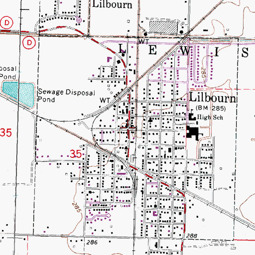 Topographic Map of Lilbourn Police Department, MO