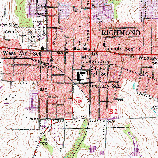 Topographic Map of Richmond Police Department, MO