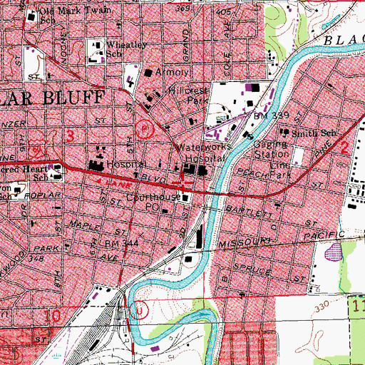 Topographic Map of Butler County Sheriff's Office, MO