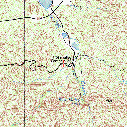 Topographic Map of Rose Valley Falls Camp, CA