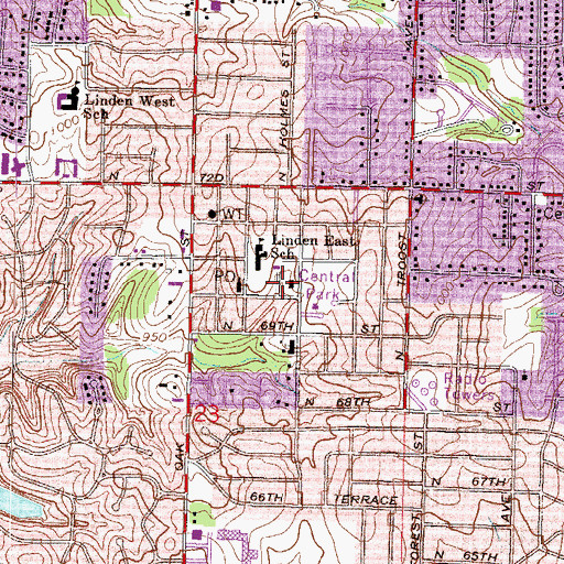 Topographic Map of Gladstone Police Department, MO