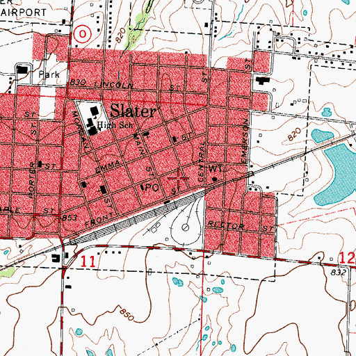 Topographic Map of Slater Police Department, MO