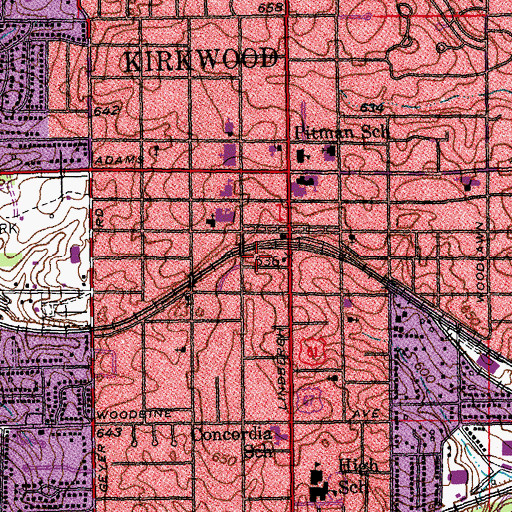 Topographic Map of Kirkwood Police Department, MO