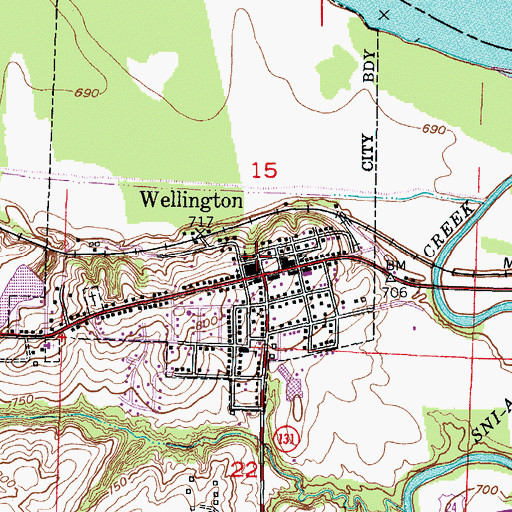Topographic Map of Wellington Police Department, MO