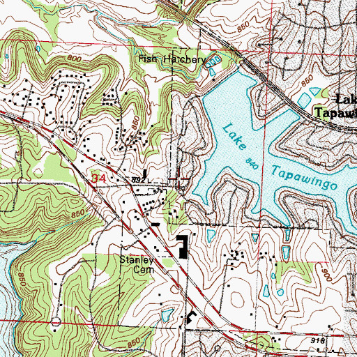 Topographic Map of Lake Tapawingo Police Department, MO