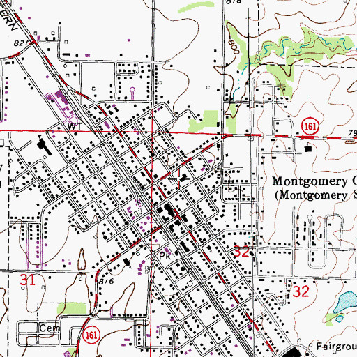 Topographic Map of Montgomery County Sheriff's Office, MO