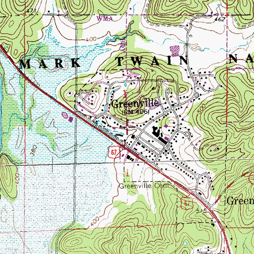 Topographic Map of Wayne County Sheriff's Office, MO
