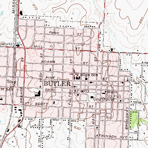 Topographic Map of Butler Police Department, MO