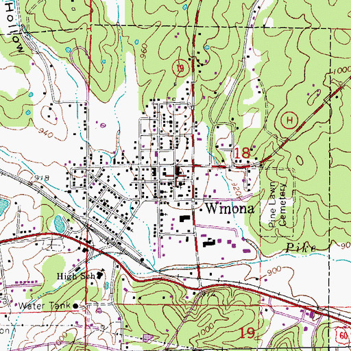 Topographic Map of Winona Police Department, MO