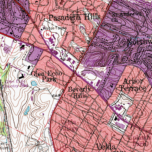 Topographic Map of Beverly Hills Police Department, MO