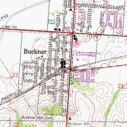 Topographic Map of Buckner Police Department, MO