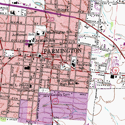 Topographic Map of Farmington Police Department, MO