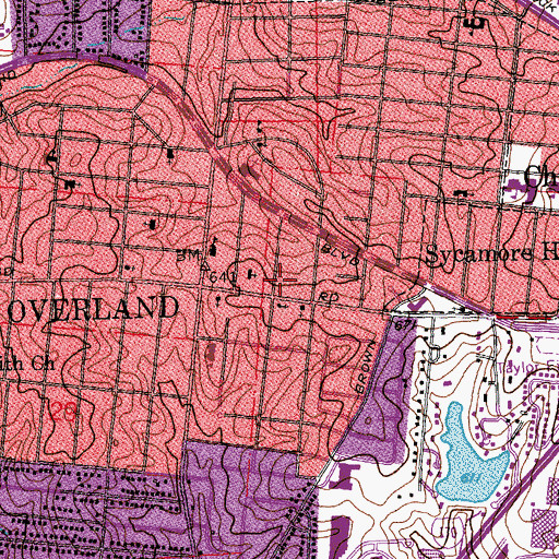 Topographic Map of Overland Police Department, MO