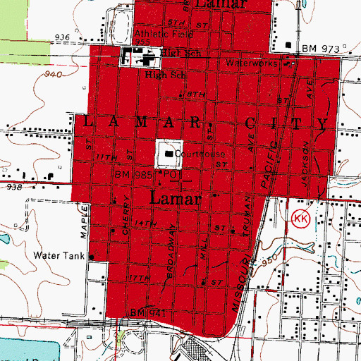 Topographic Map of Lamar Police Department, MO