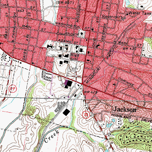 Topographic Map of Jackson Police Department, MO