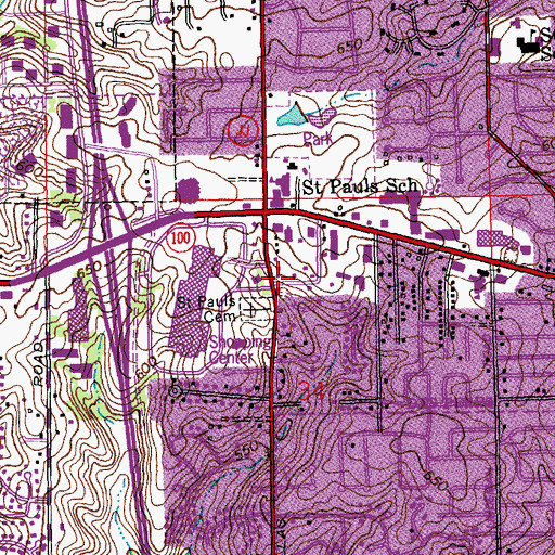 Topographic Map of Des Peres Police Department, MO