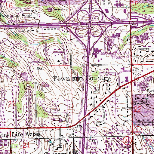 Topographic Map of Town and Country Police Department, MO