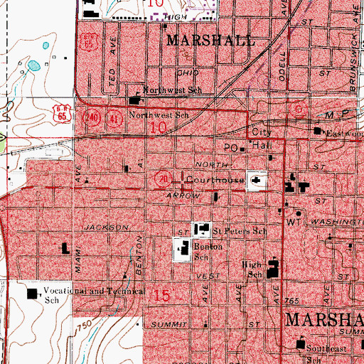 Topographic Map of Marshall Police Department, MO