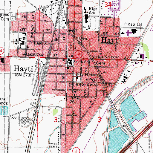 Topographic Map of Hayti Police Department, MO