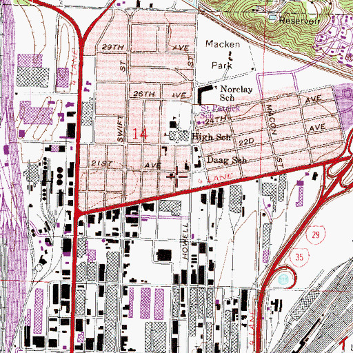 Topographic Map of North Kansas City Police Department, MO