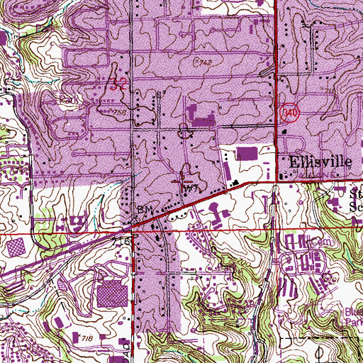 Topographic Map of Ellisville Police Department, MO