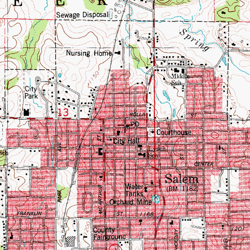 Topographic Map of Salem Police Department, MO