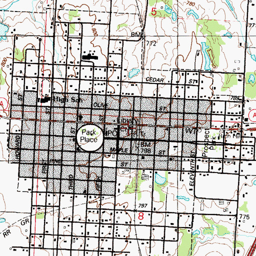 Topographic Map of Rich Hill Police Department, MO