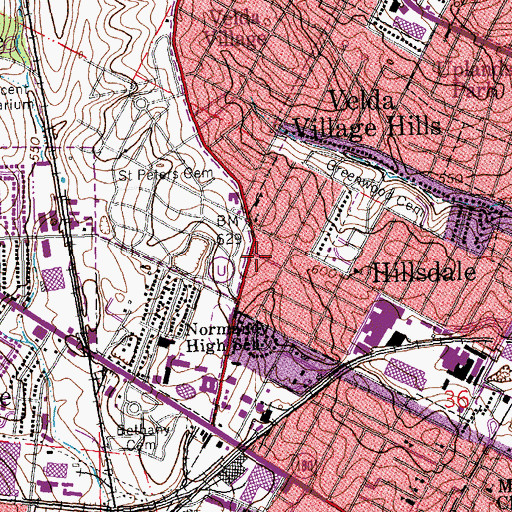 Topographic Map of Hillsdale Police Department, MO
