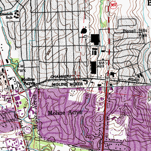 Topographic Map of Moline Acres Police Department, MO
