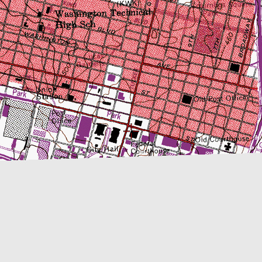 Topographic Map of City of Saint Louis Sheriff's Office - Carnahan Courthouse, MO
