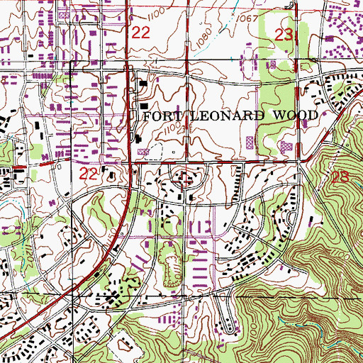 Topographic Map of Fort Leonard Wood Police Department, MO